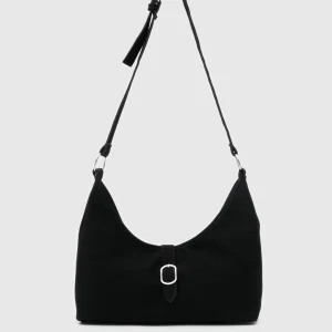 Elegant Black Canvas Shoulder Bag