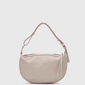 Elegant Beige Faux Leather Crescent Bag