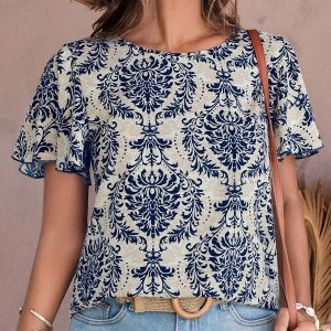 Floral and Paisley Print Short Sleeve T-shirt for Casual Outings