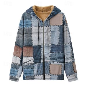 Barbed Wire Graphic Print Hoodie with Patchwork Design for Holiday and Vacation Wear