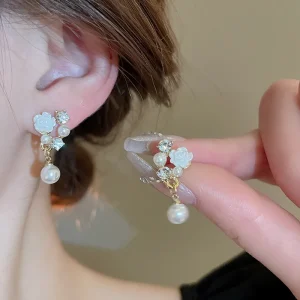 Flower Inlay Rhinestone Drop Earrings