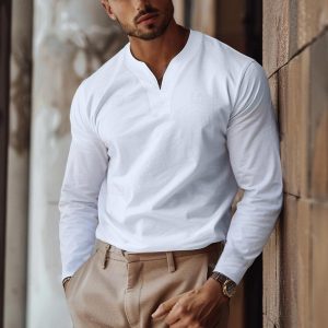 Relaxed Henley Shirt with a Unique Twist for Casual Gatherings